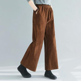 Corduroy Wide-leg Pants Womens High Waist Outer Wear Loose Vertical Striped Velvet Pants Panty Pants (Brown)