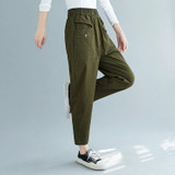 Plus Size Womens High Waist Loose Slim Cotton Casual Pants Harem Pants (Color:Green Size:XXL)