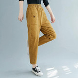 Plus Size Womens High Waist Loose Slim Cotton Casual Pants Harem Pants (Color:Khaki Size:L)