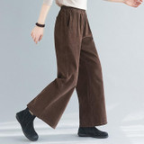 Corduroy Wide-leg Pants Womens High Waist Outer Wear Loose Vertical Striped Velvet Pants Panty Pants (Coffee)