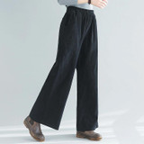 Corduroy Wide-leg Pants Womens High Waist Outer Wear Loose Vertical Striped Velvet Pants Panty Pants (Black)