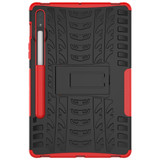 For Samsung Galaxy Tab S8 / Galaxy Tab S7 T870 / T875 Tire Texture Shockproof TPU+PC Protective Case with Holder(Red)