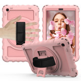 For Samsung Galaxy Tab A 10.1 2019 (T510 / T515) 360 Degree Rotation PC + Silicone Shockproof Combination Case with Holder & Hand Grip Strap & Neck Strap(Rose Gold)