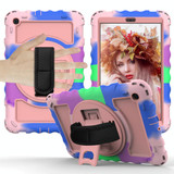 For Samsung Galaxy Tab A 10.1 2019 (T510 / T515) 360 Degree Rotation PC + Silicone Shockproof Combination Case with Holder & Hand Grip Strap & Neck Strap(Colorful+Rose Gold)