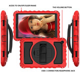 For Samsung Galaxy Tab A 10.1 2019 (T510 / T515) 360 Degree Rotation PC + Silicone Shockproof Combination Case with Holder & Hand Grip Strap & Neck Strap(Red)