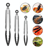 3 in 1 Stainless Steel Bread Barbecue Food Clip Silicone Baking Tools Set (Black)