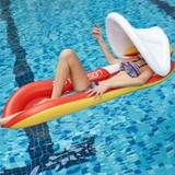 Inflatable Sunshade Water Floating Bed PVC Foldable Recliner with Removable Awning, Size:160 x 90cm(Red)