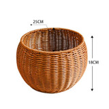 Round Snack Basket Rattan Woven Home Fruit and Vegetable Storage Basket Kitchen Drain Basket, Size:25 x 18 cm(Brown)
