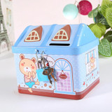 Children Cartoon Saving Small Coin Storage House Piggy Bank(Blue)