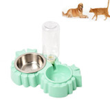 Pet Supplies Automatic Waterer Dog Cat Food Double Bowl(Green)
