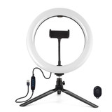 PULUZ 10.2 inch 26cm Light + Desktop Tripod Mount USB 3 Modes Dimmable Dual Color Temperature LED Curved Diffuse Light Ring Vlogging Selfie Photography Video Lights with Phone Clamp & Selfie Remote Control(Black)