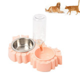 Pet Supplies Automatic Waterer Dog Cat Food Double Bowl(Pink)