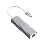 USB-C / Type-C to Gigabit Ethernet RJ45 & 3 x USB 3.0 Adapter Converter HUB, Computer External Tablet Phone Universal(Grey)