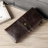 Ladies Genuine Leather Long Wallet Anti-theft Card Bag Multifunctional Clutch Bag(Coffee)