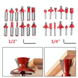 Woodworking Milling Cutter Set Trimming Machine Head Electric Wood Milling Engraving Machine Cutter, Style:Red 1/4 Handle 15PCS
