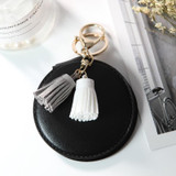 PU Leather Double Sided Girls Portable Folding Mirror Tassel Mini Makeup Mirror(Black)