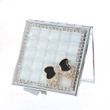 Hand-made Diamond Mini Folding Cosmetic Mirror Portable Mirror Double-side Gem Bow(White Crystal)