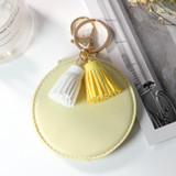 PU Leather Double Sided Girls Portable Folding Mirror Tassel Mini Makeup Mirror(Yellow)
