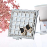 Hand-made Diamond Mini Folding Cosmetic Mirror Portable Mirror Double-side Gem Bow(Clear Crystal)