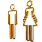 2 PCS Acrylic Toilet Symbol Adhesive Backed Bathroom Toilet Door Sign for Hotel(Gold)