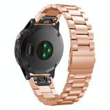 For Garmin Fenix 5s 20mm Tri-Bead Stainless Steel Steel Watch Band(Rose Gold)