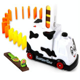 Puzzle Domino Car Electric Train With Sound And Light Music Automatic Licensing Electric Car Toy(White Cow)