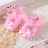 Baby Lace Bow Soft Bottom Shoes, Size:11(Bow Pink)
