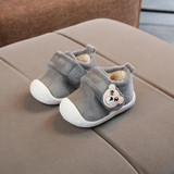 Baby Plus Velvet Thick Warm Coral Fleece Soft Bottom Non-slip Cotton Shoes, Size:18(Grey)