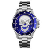 SKMEI 9195 Fashion Water-inlaid Drill Skull Nightlight Waterproof Quartz Watch Steel Strip Watch for Men(Silver Blue)