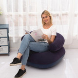 Inflatable Flocked Casual Lazy Couch Foldable Recliner U-shaped Base Sofa(Blue)