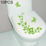 10 PCS Butterfly Flower Vine Bathroom Wall Stickers Home Decoration Wallpaper Wall Decals For Toilet Decorative Sticker(Green)