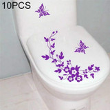 10 PCS Butterfly Flower Vine Bathroom Wall Stickers Home Decoration Wallpaper Wall Decals For Toilet Decorative Sticker(Purple)