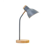 E27 Button Switch Wood Table Lamp Metal Shade Desk Light Bedside Reading Book Light Home Decor, Light Source:Normal Bulb(Gray)