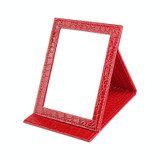 2 PCS Square Stand Leather Make Up Mirror Alligator Pattern Portable Cosmetic Mirror, Color:Red, Size:L 18x25.5x1.6CM