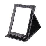 2 PCS Square Stand Leather Make Up Mirror Alligator Pattern Portable Cosmetic Mirror, Color:Black, Size:M15x20.5x1.6CM