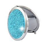 Diamond-encrusted Metal Double Side Folding Mini Portable Round Small Makeup Mirror(Sky Blue)