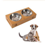 Cat Dog Pet Stainless Steel Feeding and Drinking Bowls Combination With Bamboo Frame, Size:S