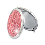 Diamond-encrusted Metal Double Side Folding Mini Portable Round Small Makeup Mirror(Pink)