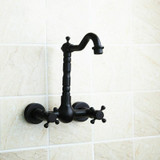 Wall-mounted Bathroom All Bronze Cold Hot Water Ancient Wall Faucet(Black ancient)