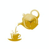 2 PCS Creative DIY Acrylic Coffee Cup Teapot 3D Wall Clock Decorative Kitchen Wall Clocks Living Room Dining Room Home Decor Clock(Gold)