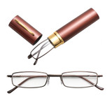 Reading Glasses Metal Spring Foot Portable Presbyopic Glasses with Tube Case +3.50D(Brown)