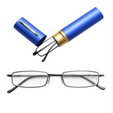Reading Glasses Metal Spring Foot Portable Presbyopic Glasses with Tube Case +1.00D(Blue)