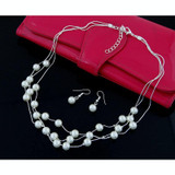 Pearl Multi-Layer Temperament Necklace Earring Bracelet set, Metal color:Silver