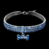 2 PCS Bling Rhinestone Dog Collar Crystal Puppy Chihuahua Pet Dog Collars Leash For Small Dogs Mascotas Accessories, Size:L (Blue)