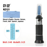 RZ121 Alcohol Refractometer Grape Wine Sugar Content 0~25% Alcohol Concentration 0~40% Brix Tester Meter ATC Handheld Tool