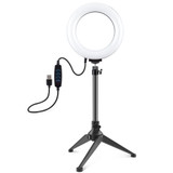 PULUZ 6.2 inch 16cm USB 3 Modes Dimmable LED Ring Vlogging Photography Video Lights + Desktop Tripod Holder with Cold Shoe Tripod Ball Head