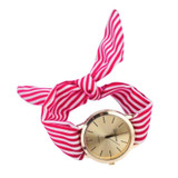 Women Fashion Striped Fabric Strap Quartz Watch(Rose red)