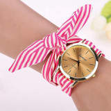 Women Fashion Striped Fabric Strap Quartz Watch(Rose red)