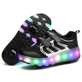 WS01 LED Light Ultra Light Mesh Surface Rechargeable Double Wheel Roller Skating Shoes Sport Shoes, Size : 43 (Black)