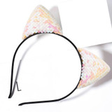 Glitter Flip Sequins Cat Ear Girl Hairband Headband Hair Hoop(AB white)